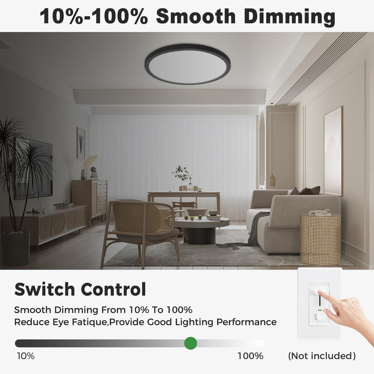 Zemty dimmable fixture allows precise brightness control from 10 to 100 percent.