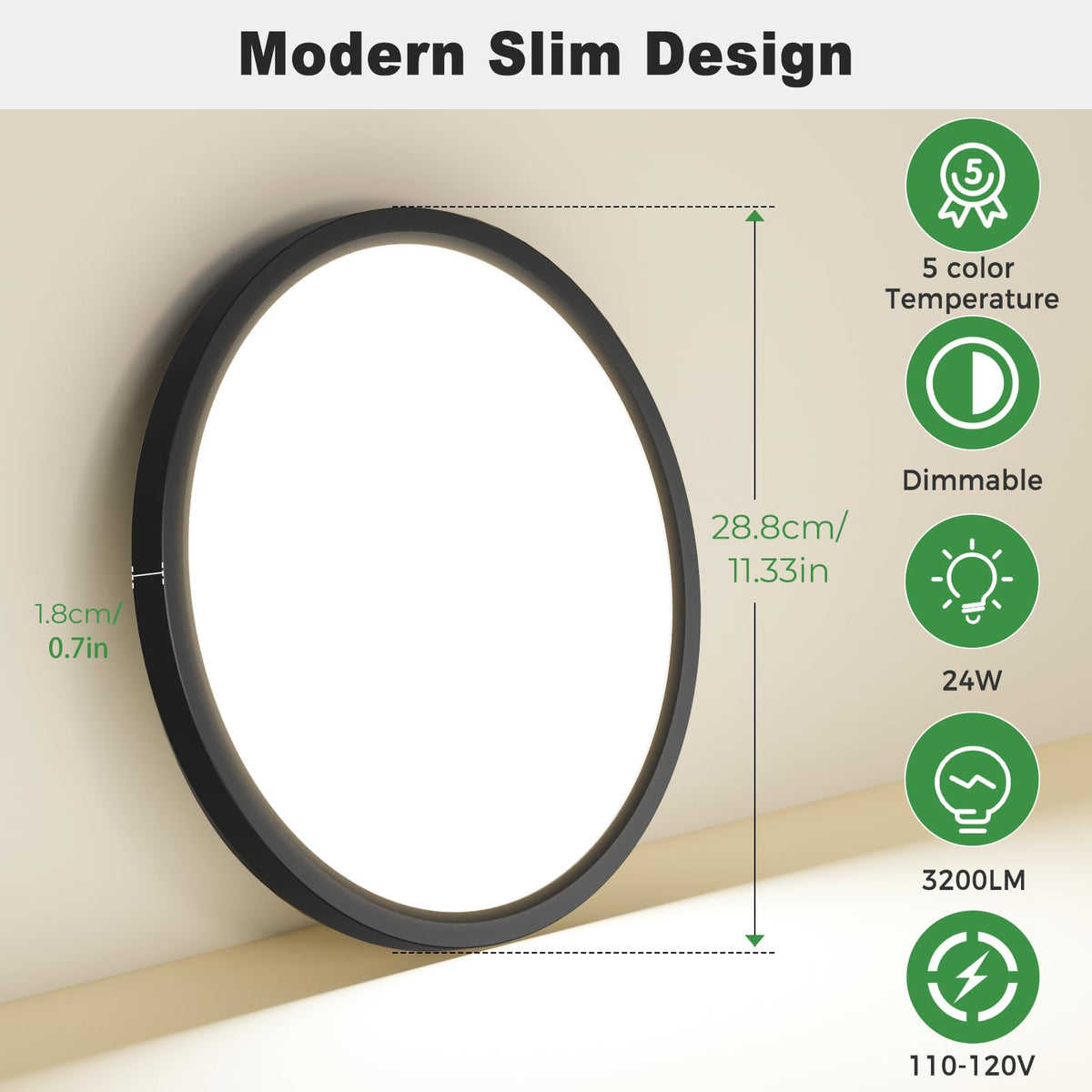 Zemty 24W LED provides bright 3200 lumens with energy savings.