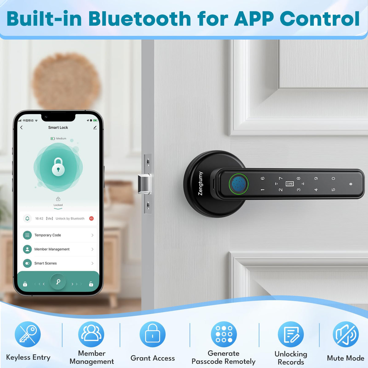 Zengtumy door lock auto-lock feature helps prevent unauthorized entry