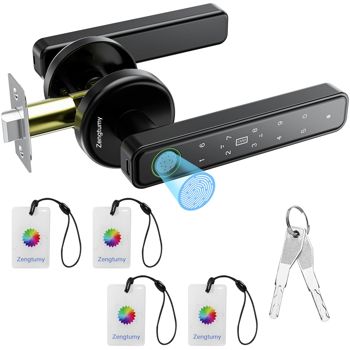 Zengtumy fingerprint door lock front view for secure home entry