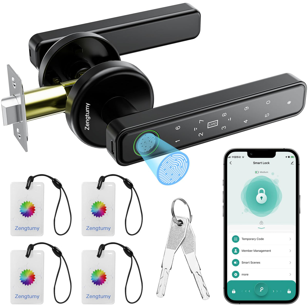 Zengtumy fingerprint door lock front view shows secure entry