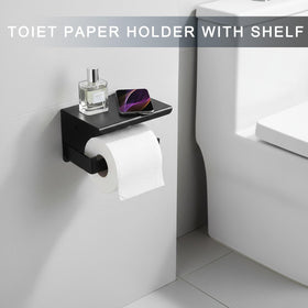 Zenitize toilet paper holder with shelf displaying phone and essentials while keeping paper dry.