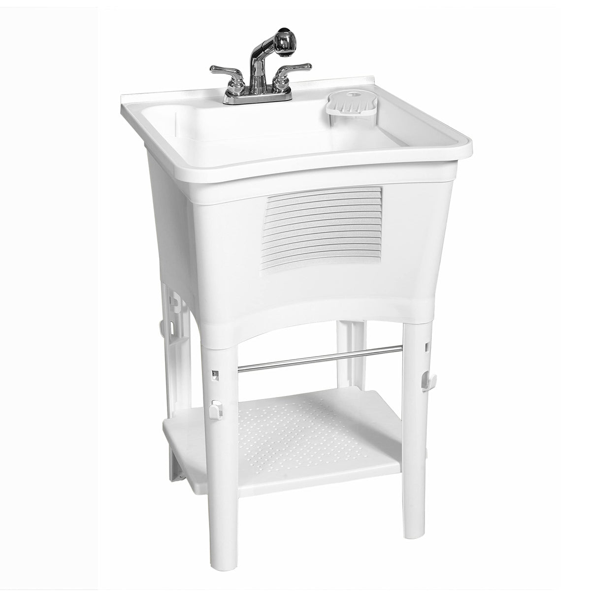 Zenna Home utility sink with pull-out faucet for laundry and cleanup.