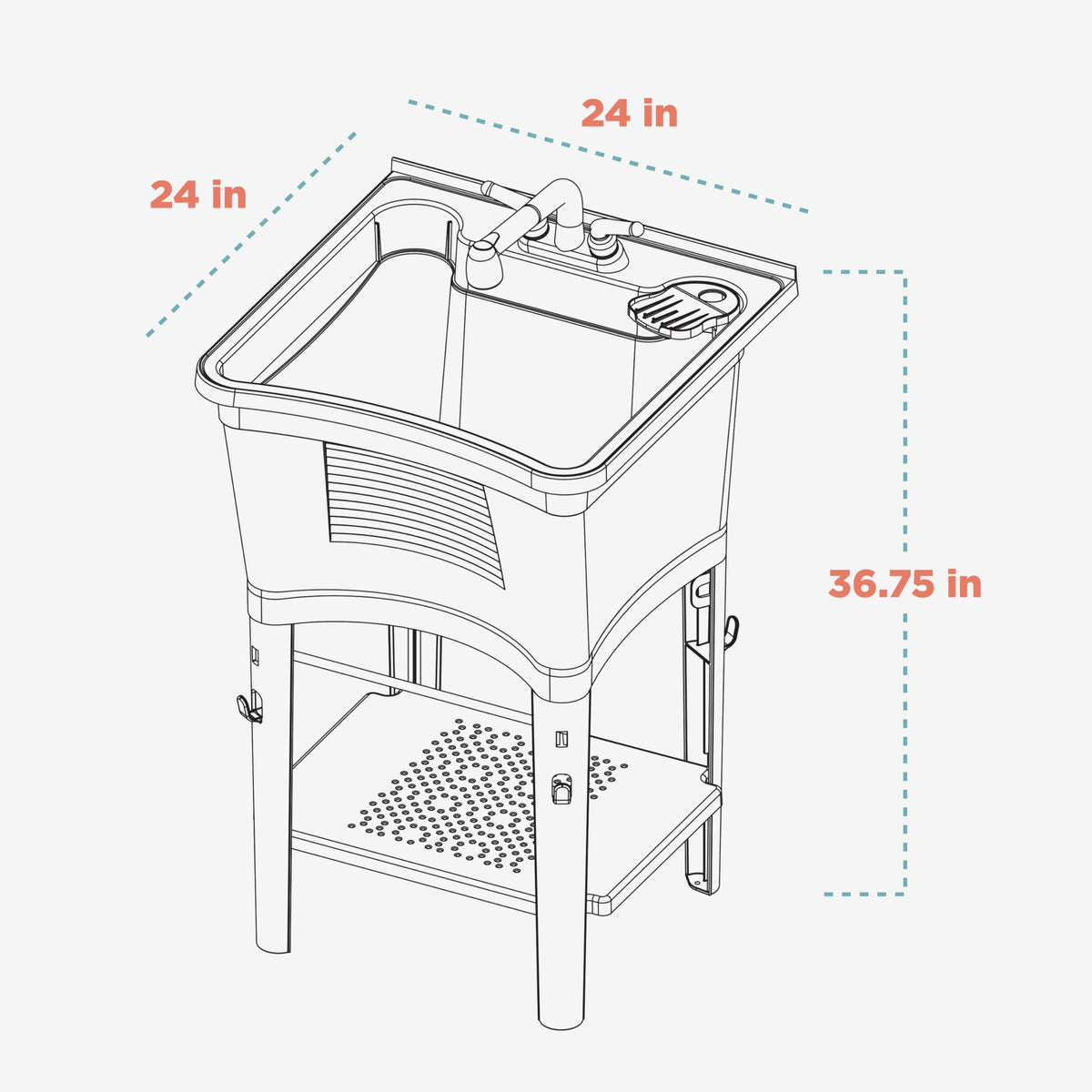 Zenna Home utility sink removable shelf adds extra storage surface.