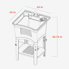 Zenna Home utility sink removable shelf adds extra storage surface.