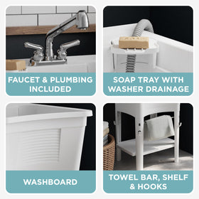 Zenna Home utility sink towel bar and hooks keep essentials handy.