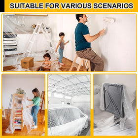 ZENOWICK clear drop cloth maintains visibility of covered surfaces while blocking spills