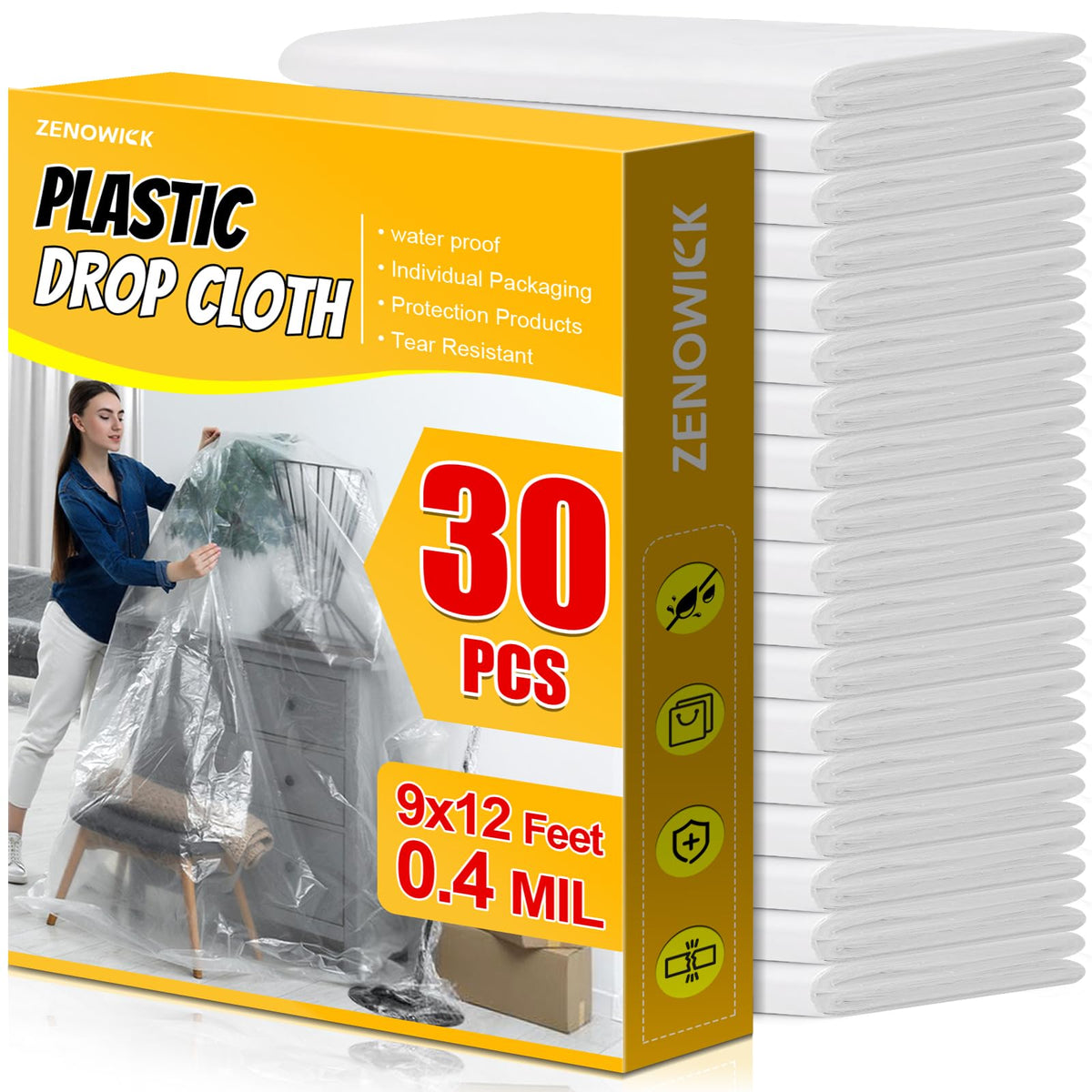 ZENOWICK drop cloth 9x12 unfolded to cover large painting areas, protecting floors