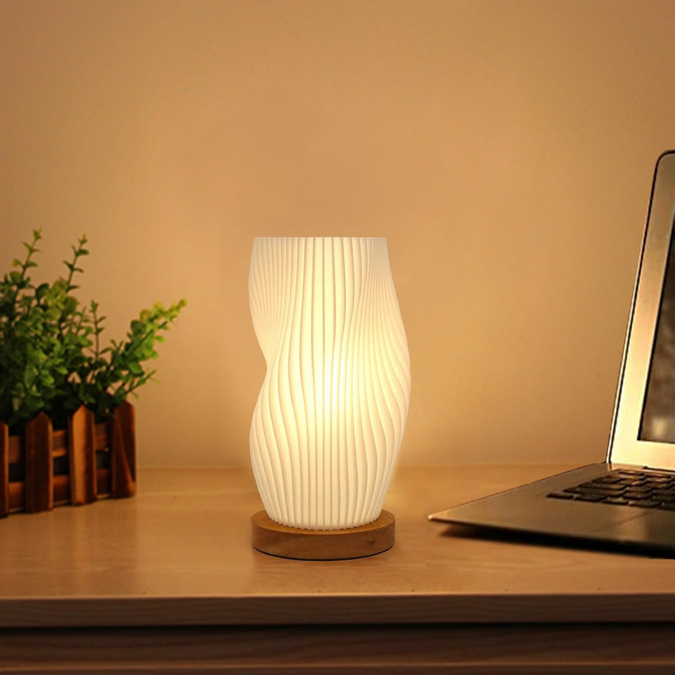 Zenply novelty small table lamp with spiral wave shade adds warm bedside ambience.