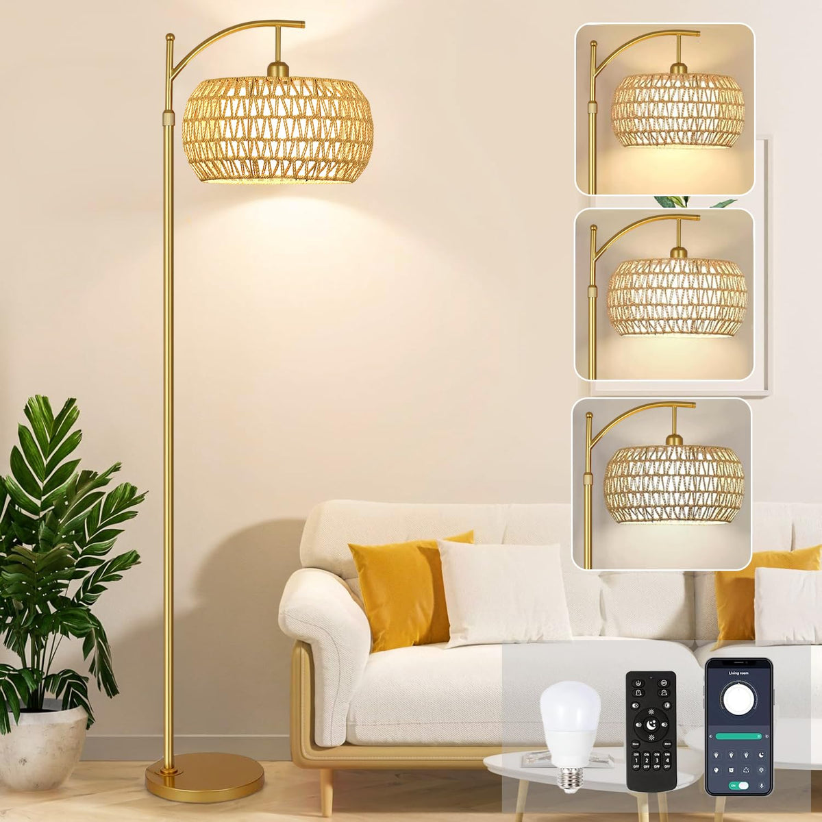 ZECOXOL gold arc floor lamp adds elegant lighting to living spaces