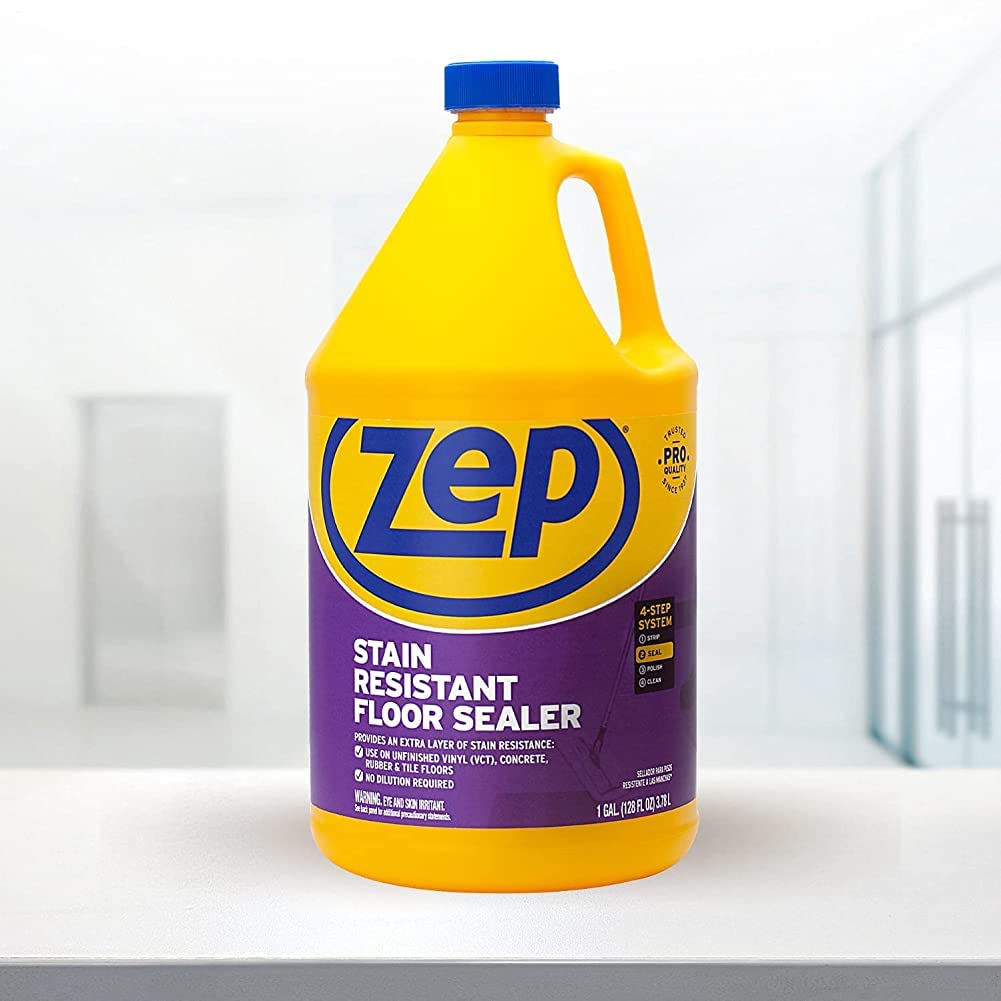 Zep Stain Resistant Floor Sealer applied on vinyl surface for stain resistance
