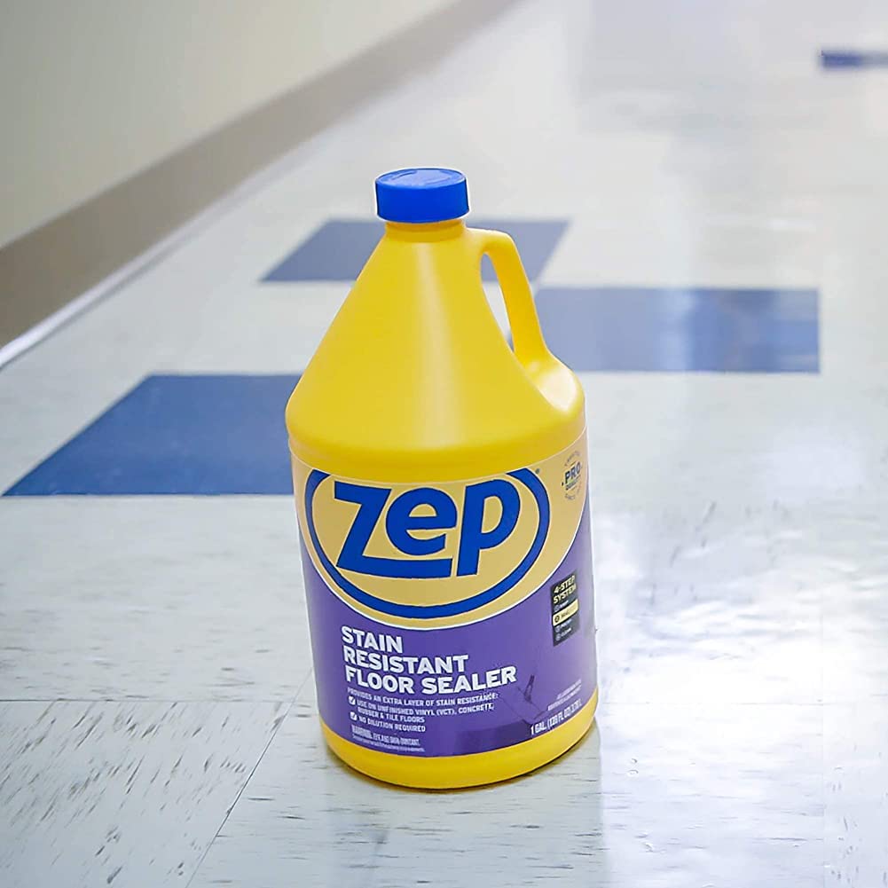 Zep Stain Resistant Floor Sealer on asphalt tile guards against oil and grime