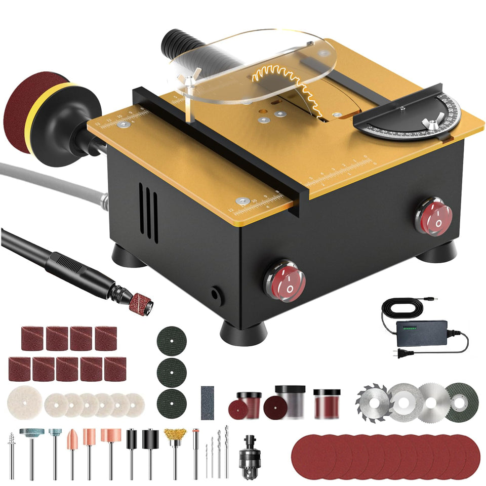 Zericuf mini table saw with dual-switch control for safer hobby cutting