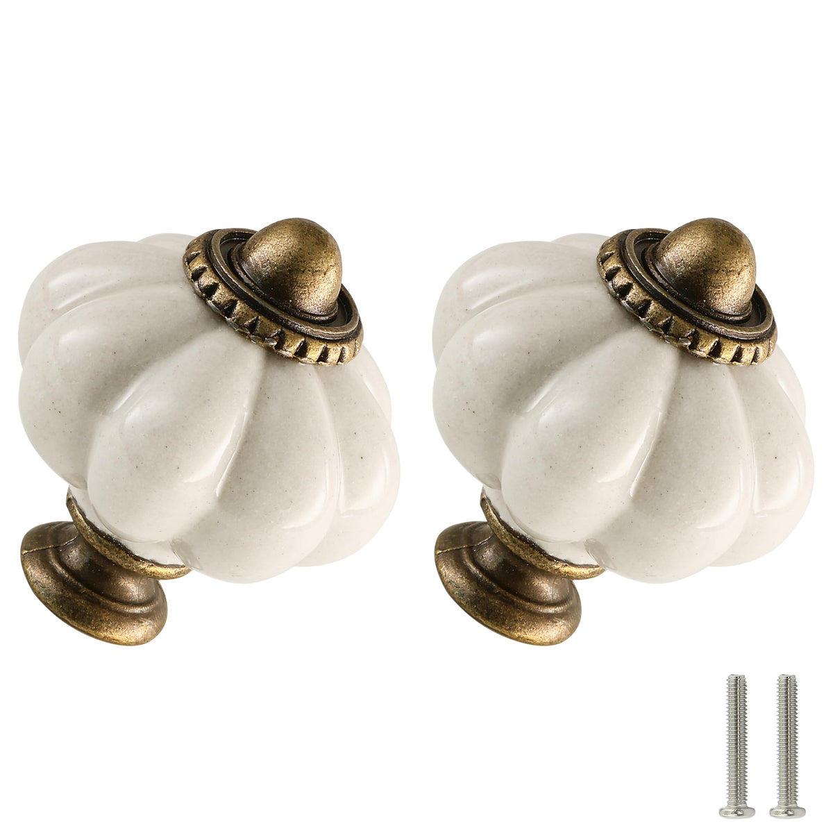 Zernmiarder antique white ceramic pumpkin knob close-up shows durable ceramic construction for lasting furniture hardware.