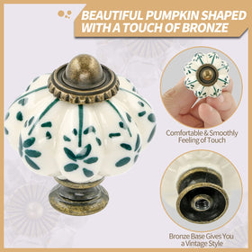 Zernmiarder ceramic drawer pull ivory-green with flower motif for vintage furniture