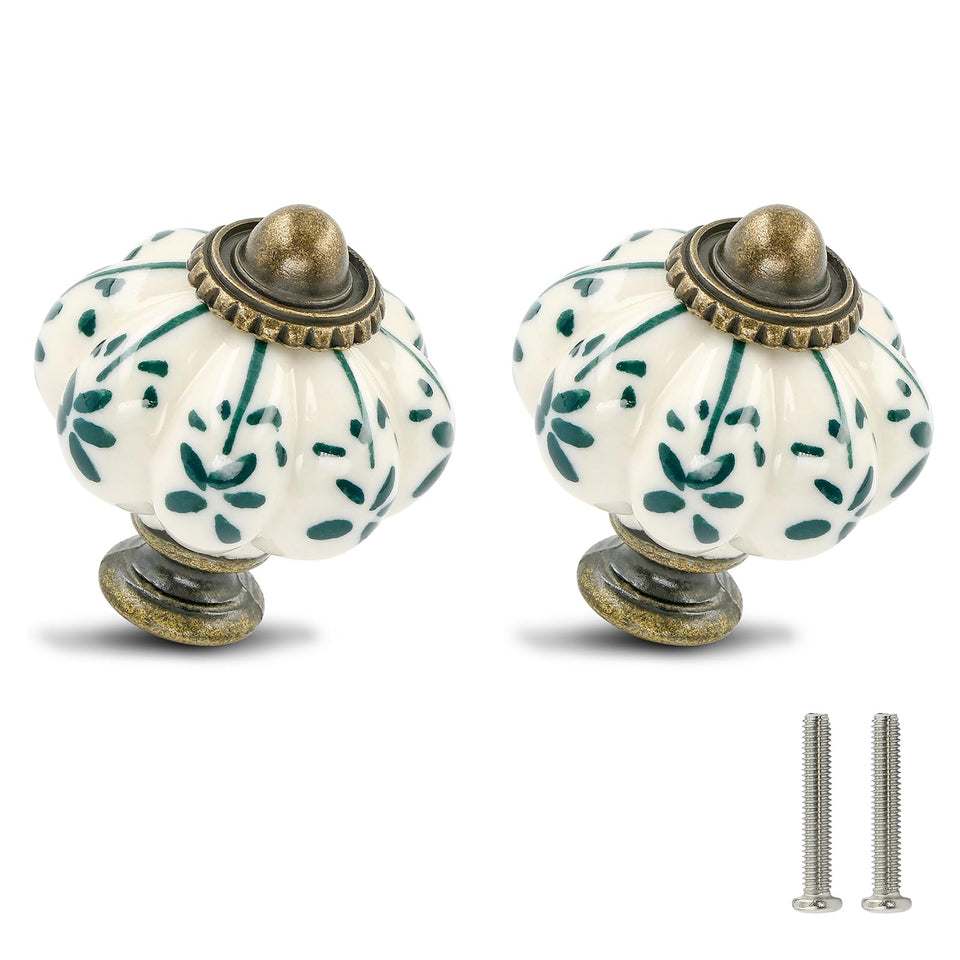 Zernmiarder ivory-green pumpkin knob close-up demonstrating ceramic finish for cabinets