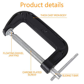 Zeromall C-clamp with floating jaw pads grips uneven surfaces without marks.