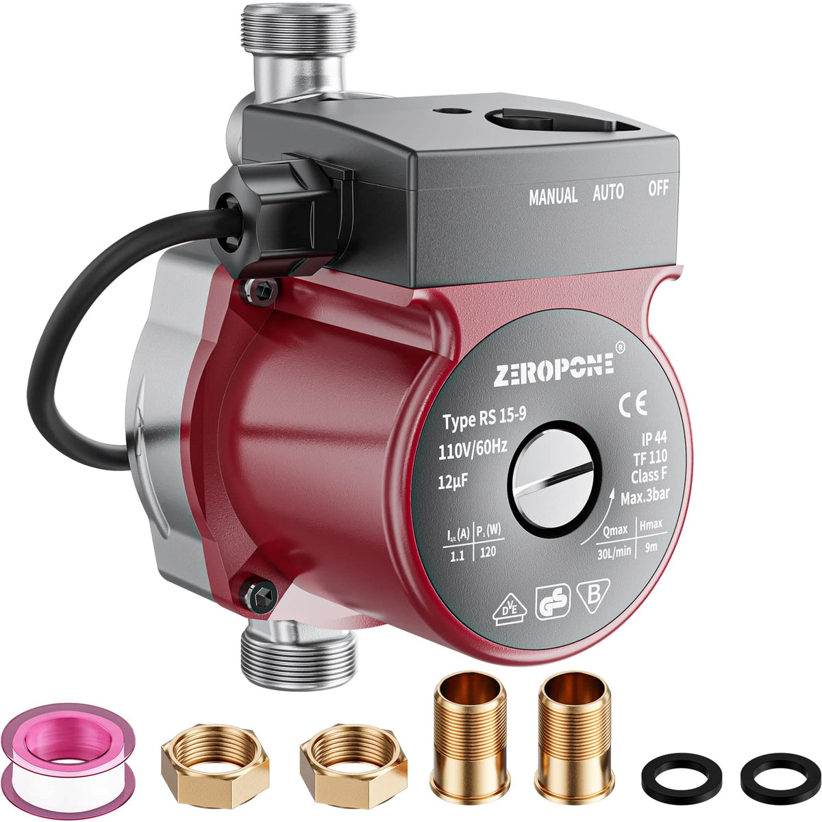 ZeroPone hot water recirculating pump with stainless steel head for quick hot water delivery.