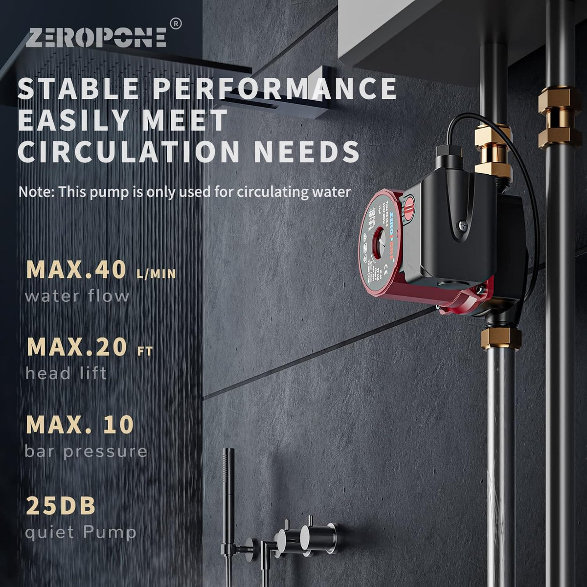 ZeroPone 3/4 inch NPT inlet/outlet for versatile plumbing connections.