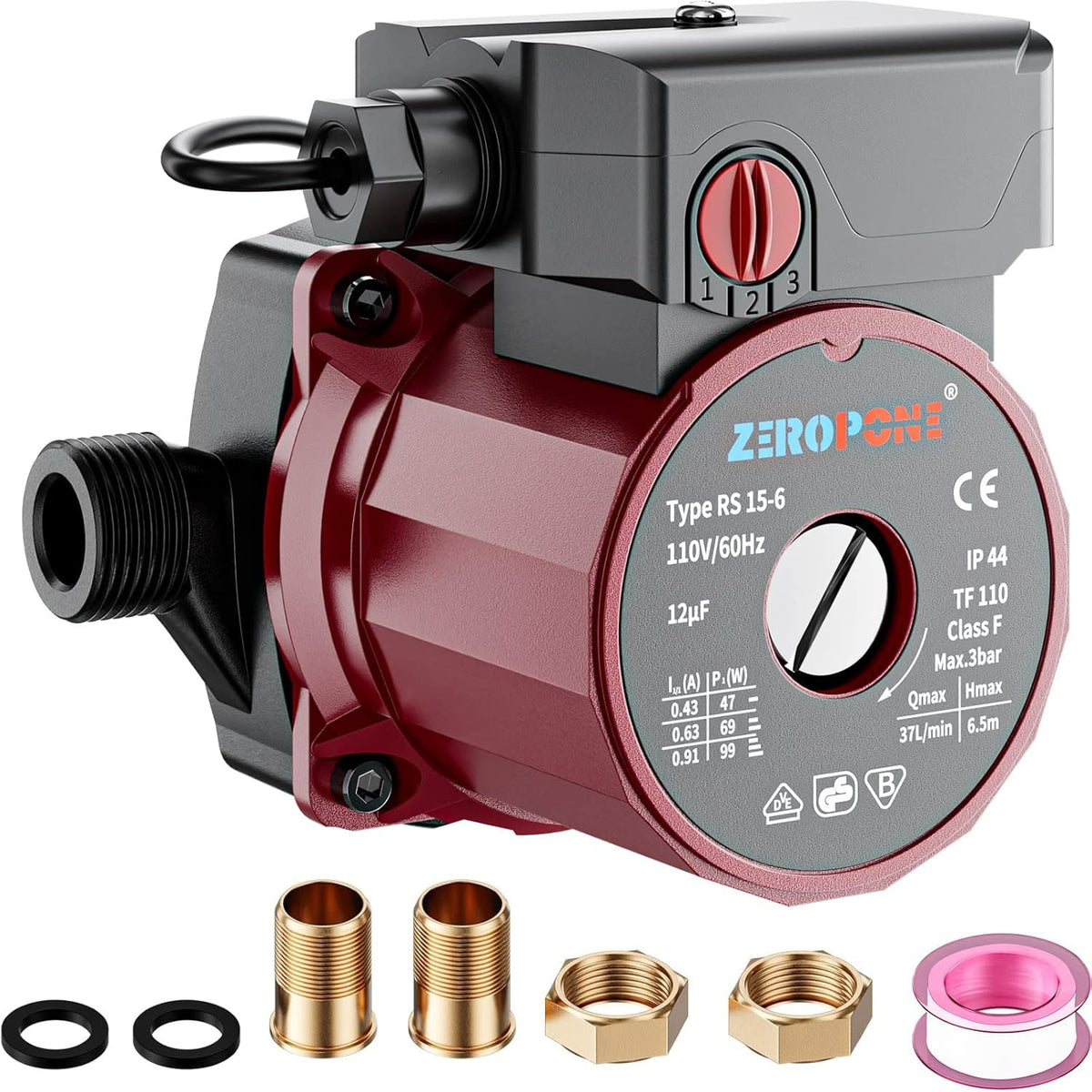 ZeroPone recirculating pump front view shows compact, durable design for space-saving installation.