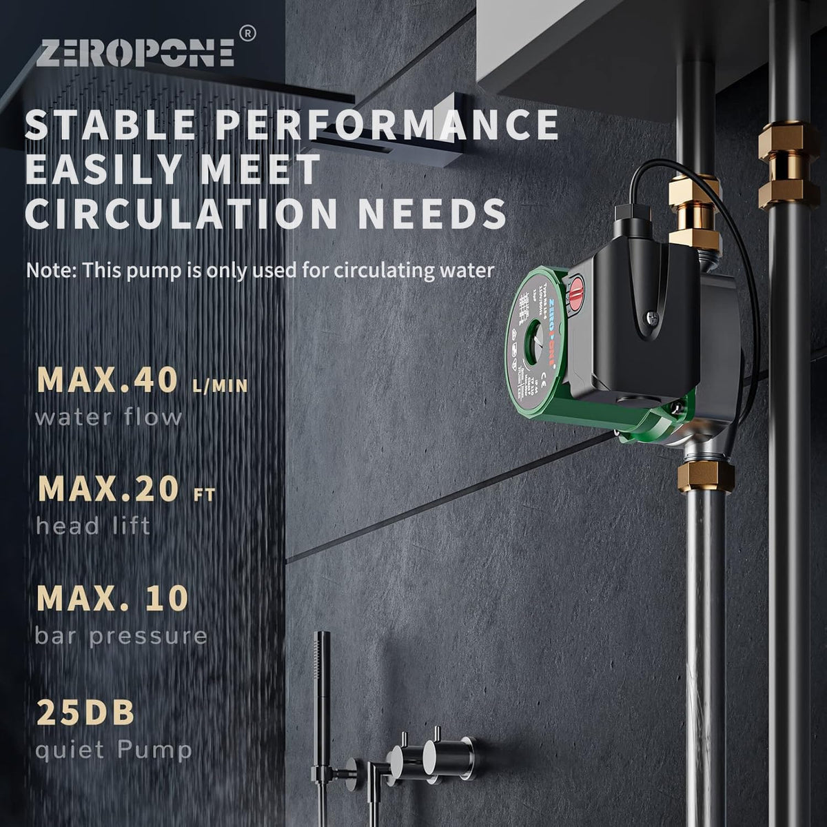 ZeroPone three-speed control lets you tailor flow to your needs.