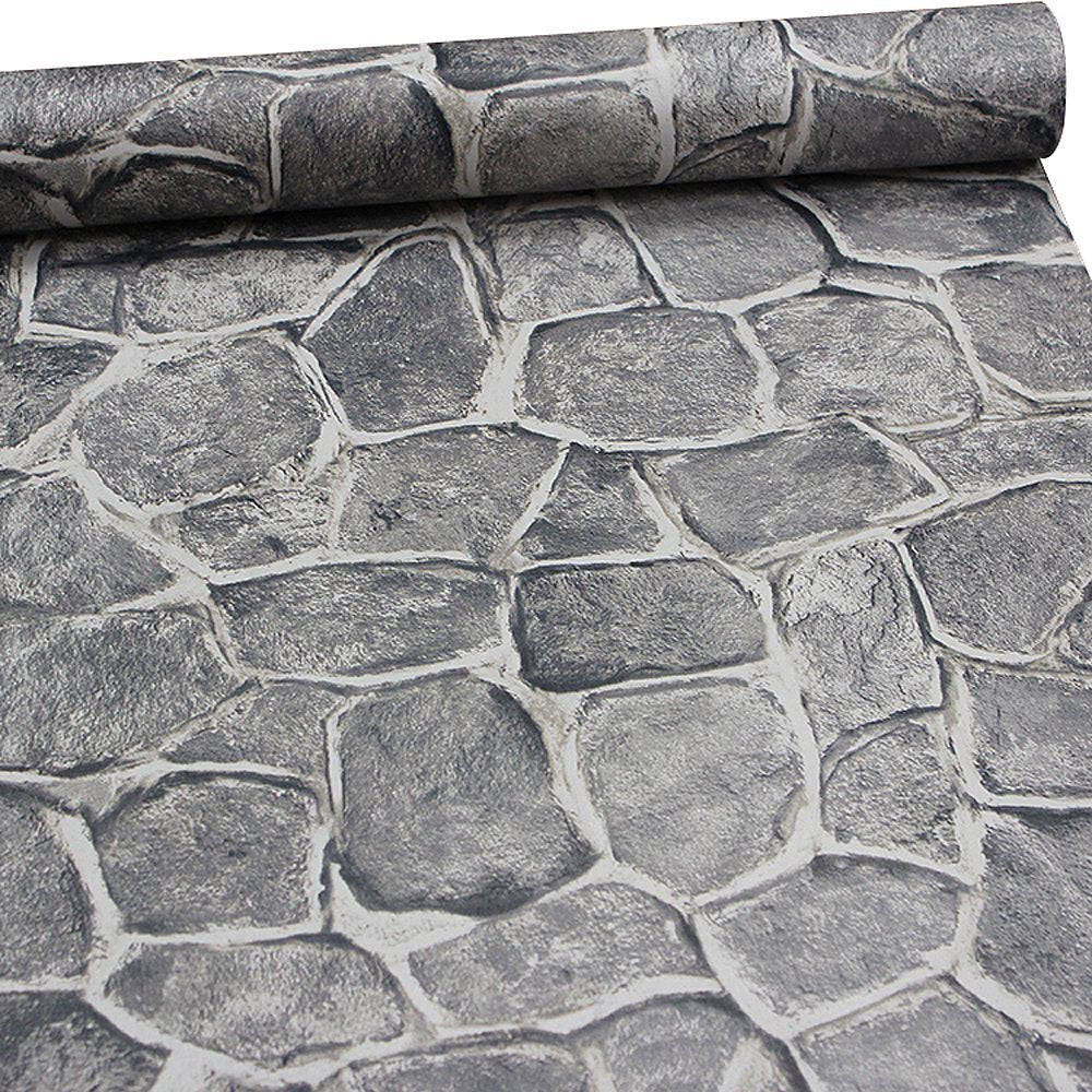 ZeroStage 11 yards stone wallpaper in dark grey with castle tower texture for kitchen backsplash
