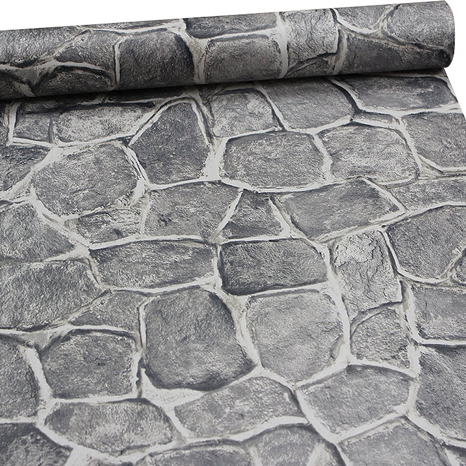 ZeroStage 11 yards stone wallpaper in dark grey with castle tower texture for kitchen backsplash