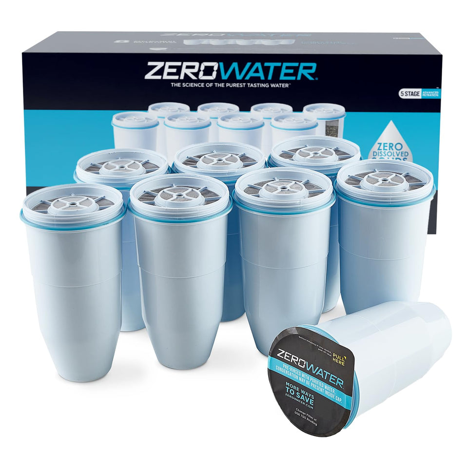 ZeroWater 5-stage filter pack image highlights filters that reduce total dissolved solids.