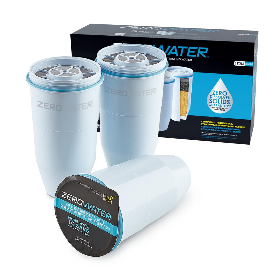 ZeroWater 5-stage filter pack enhances flavor by removing most dissolved solids.