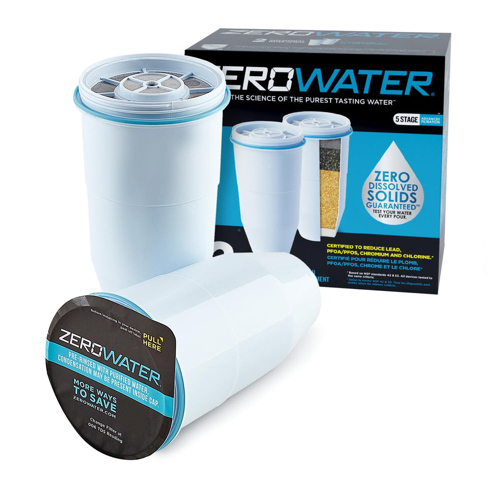 ZeroWater two-pack replacement filters for the 5-stage system improve taste and filtration.