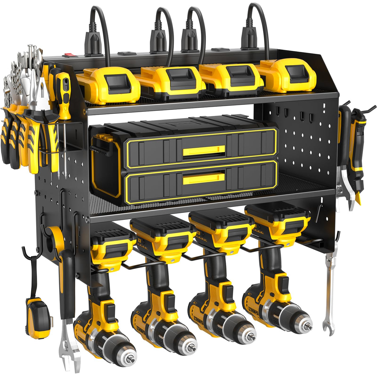 ZESEN power tool organizer wall mount with charging station and six outlets for convenient charging