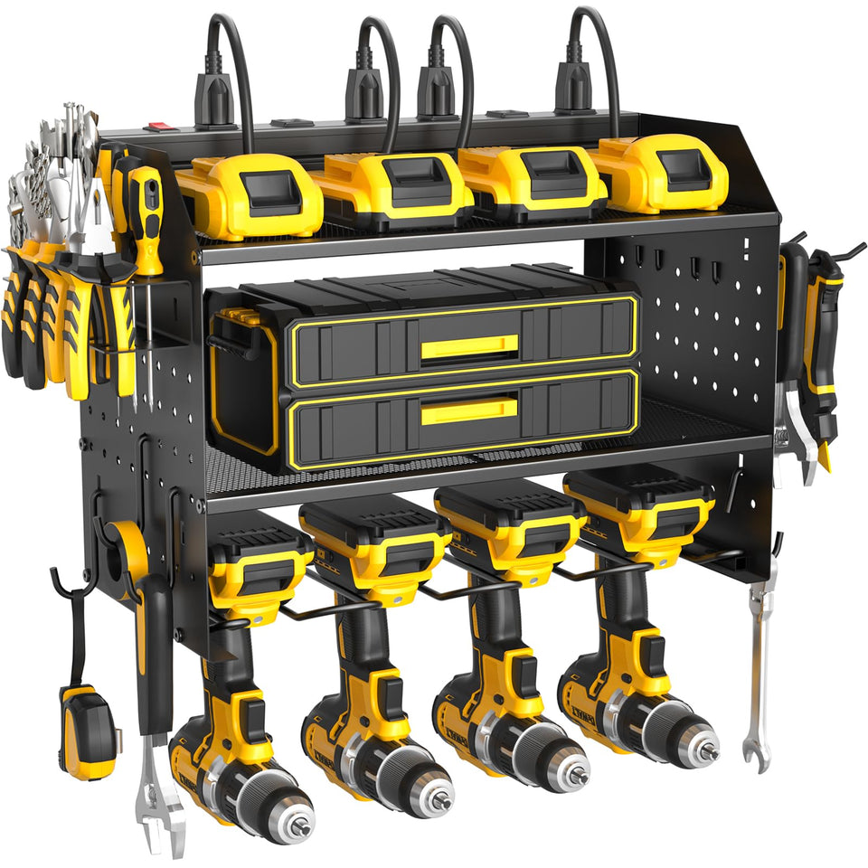 ZESEN power tool organizer wall mount with charging station and six outlets for convenient charging