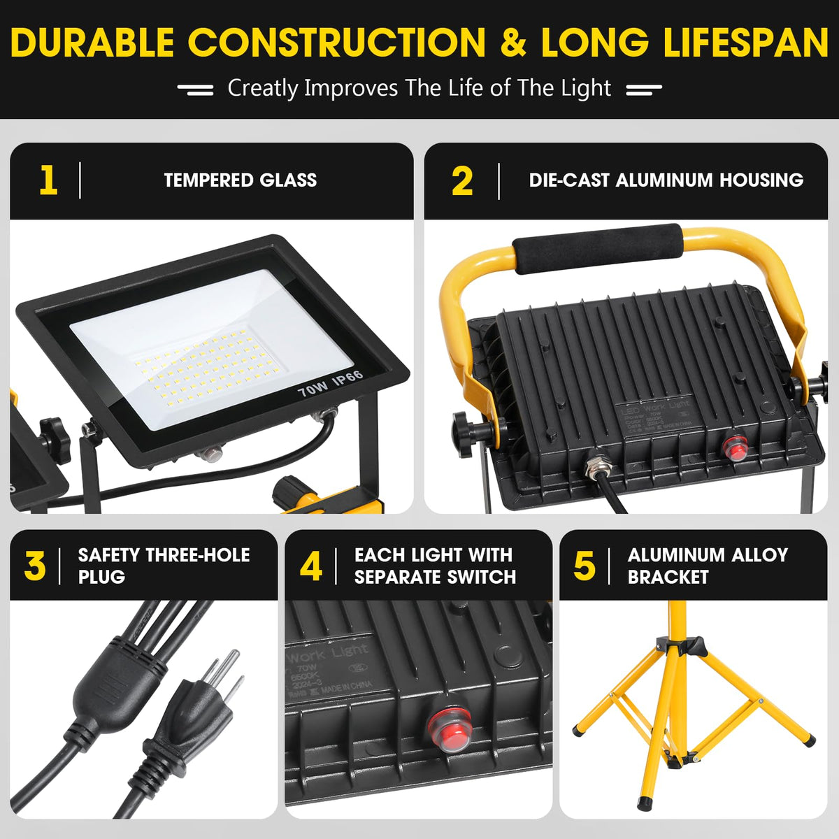 Zetunlo detachable light heads can be hung or placed on the floor for flexibility.