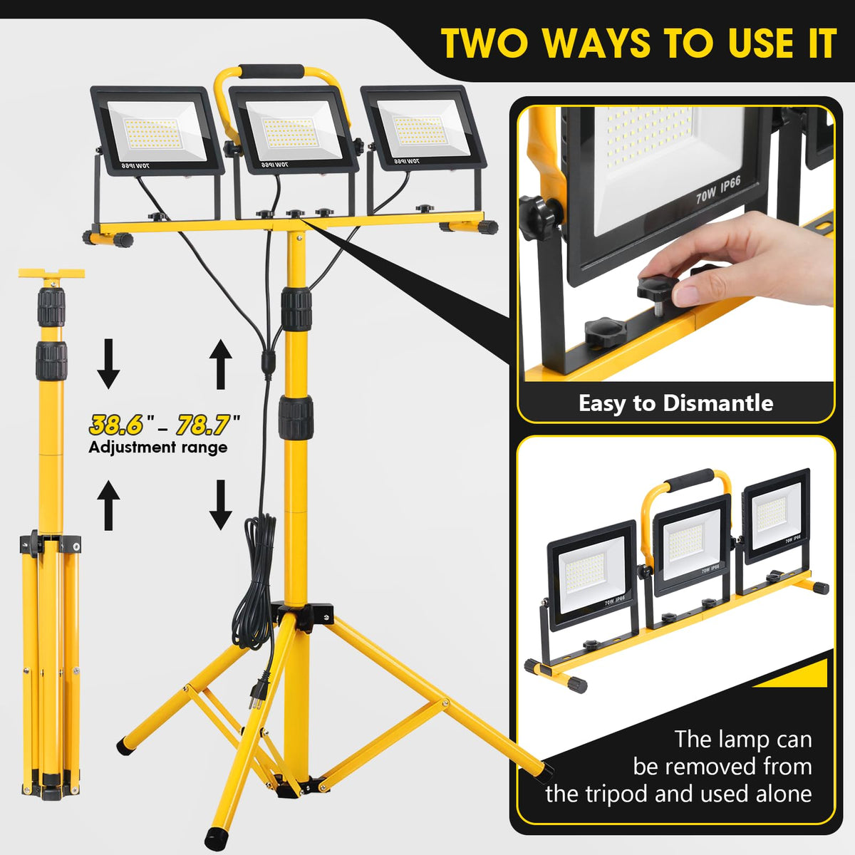 Zetunlo telescoping tripod stand extends up to 78.7 inches for tall coverage.