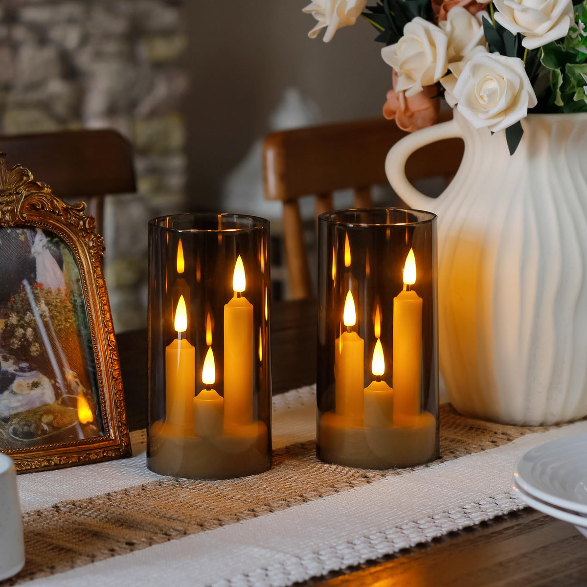 Zevanor acrylic taper candles enhance ambiance with flicker options and adjustable brightness.