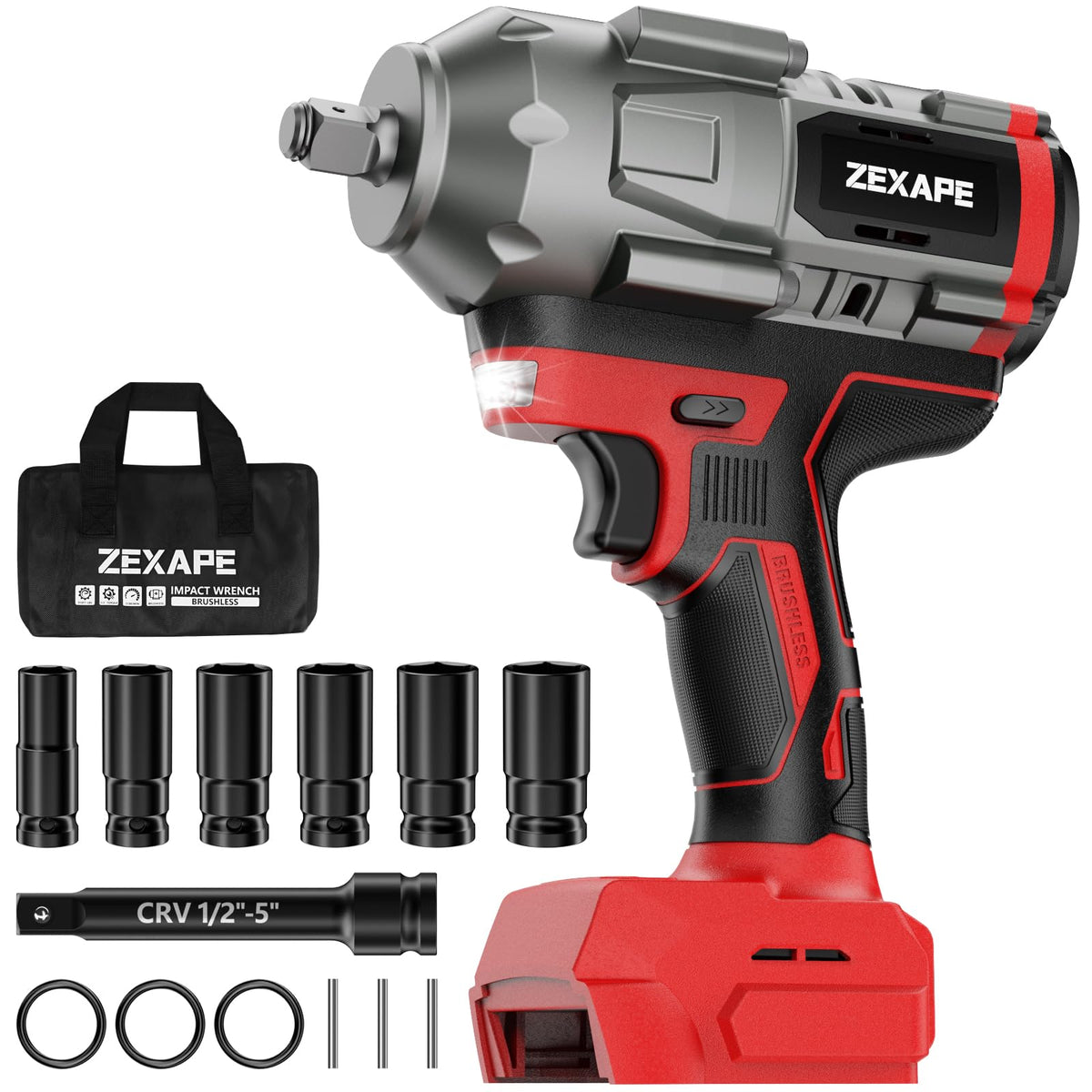 ZEXAPE cordless impact wrench with half-inch drive for heavy-duty fasteners