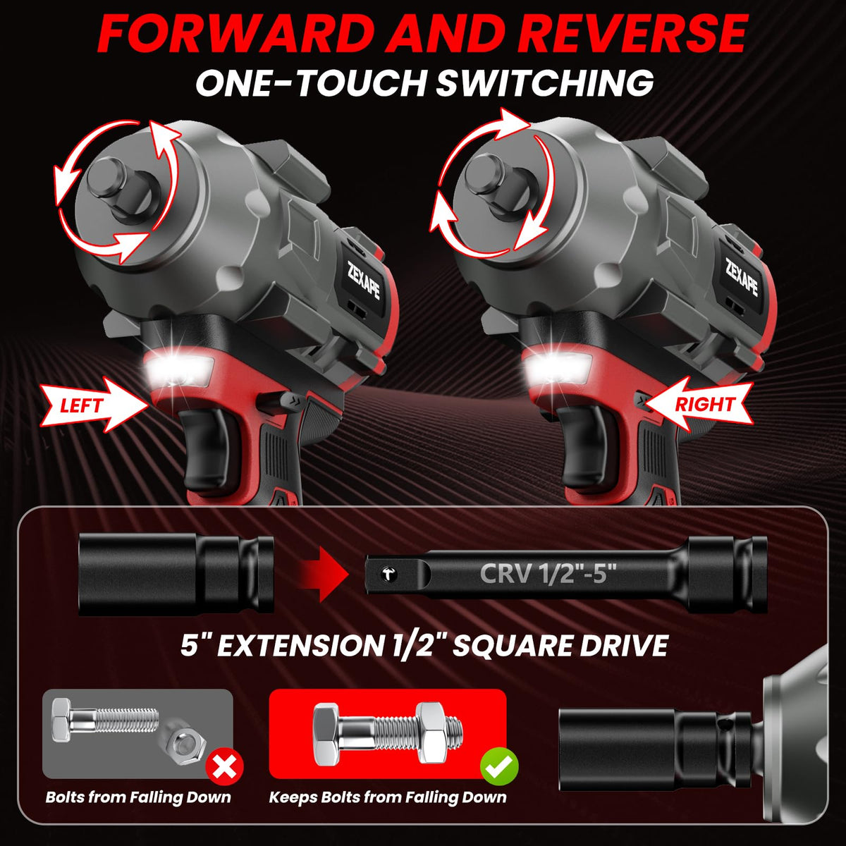 ZEXAPE three-speed control up to 2100 RPM enables precise torque
