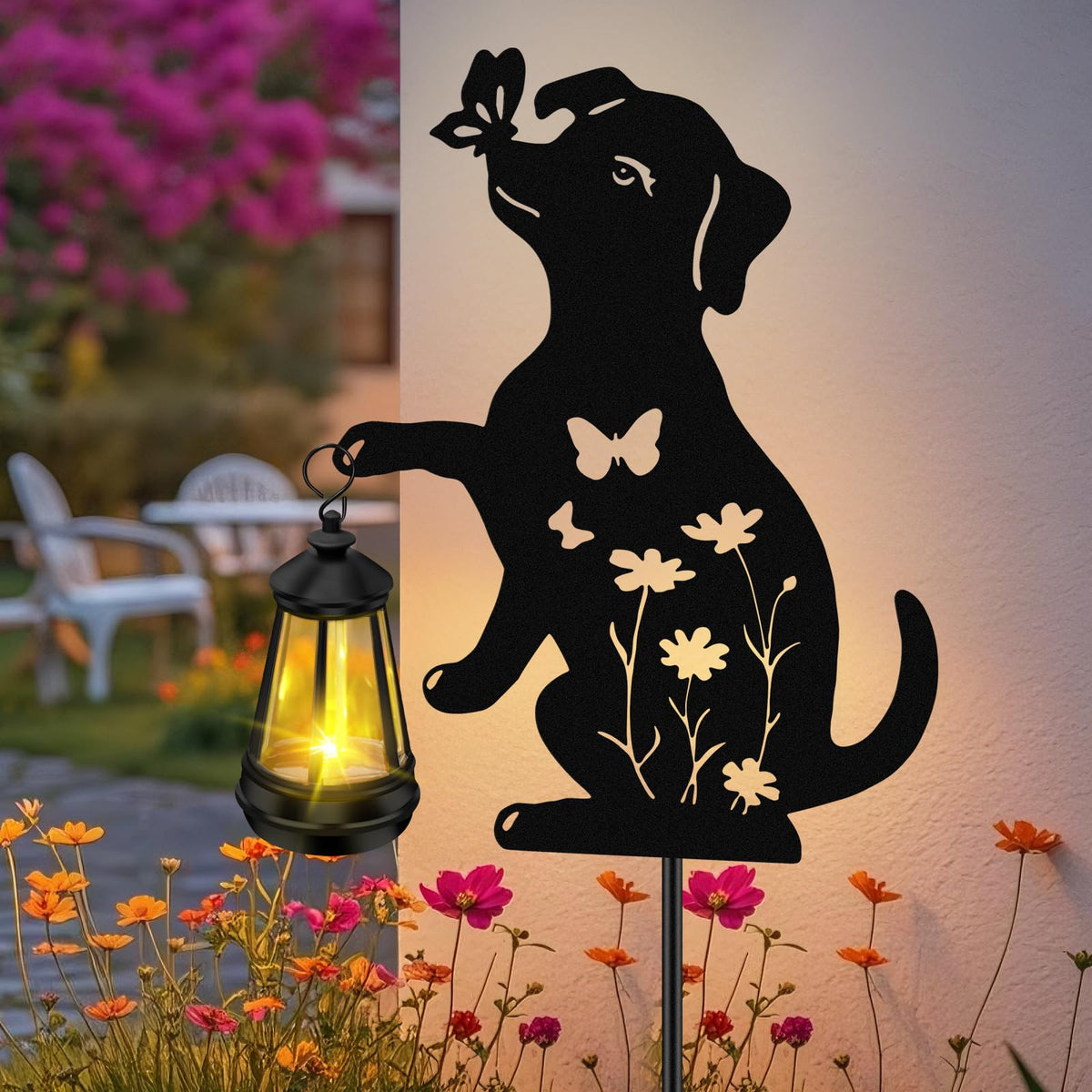 ZFNN solar dog lantern garden statue lights your yard at night