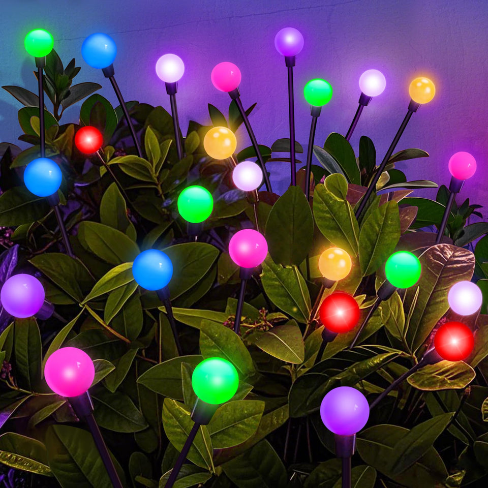 ZFNN Solar Firefly Lights 4-pack front view glowing warmly for garden ambiance.