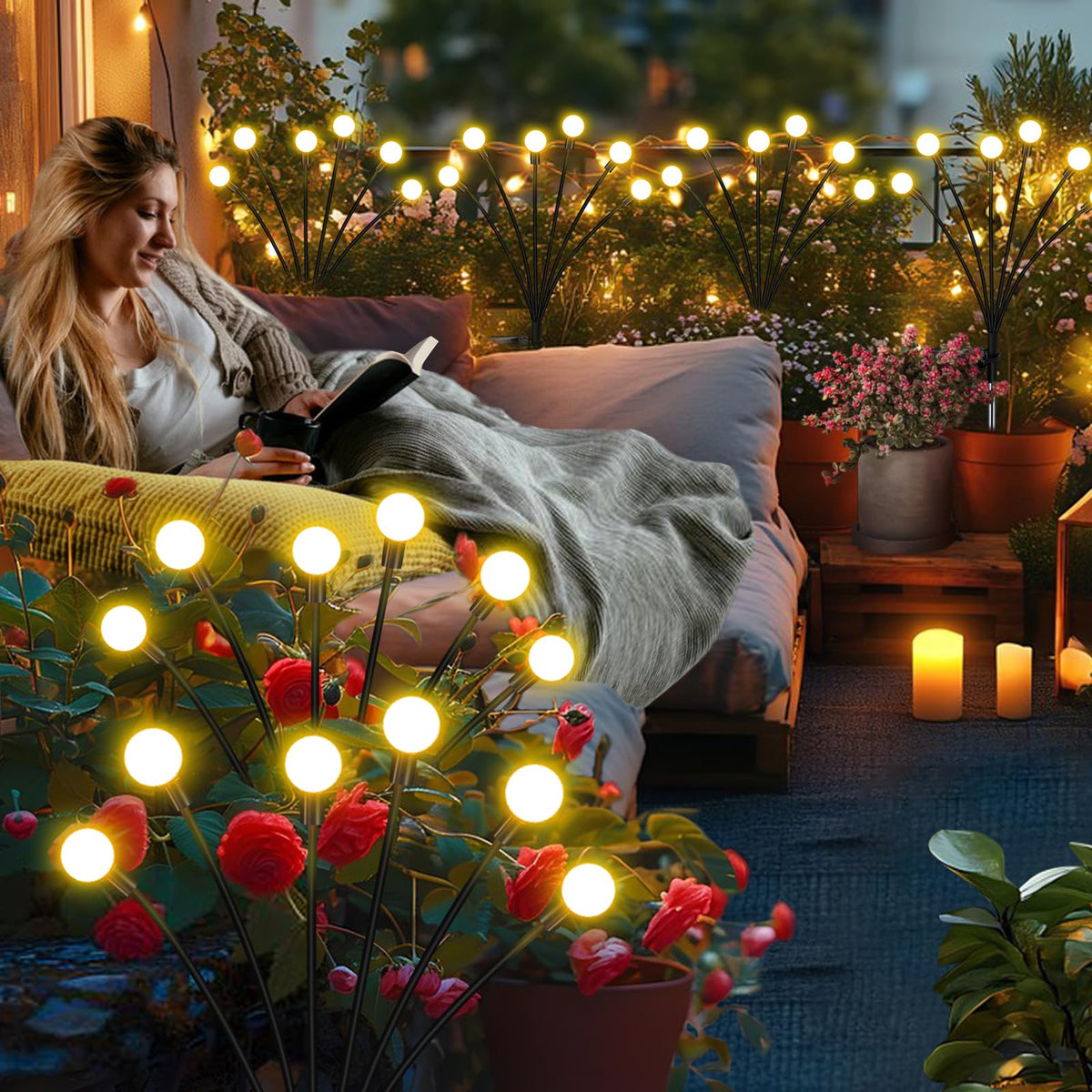 ZFNN solar firefly lights branches sway in breeze for lively garden decor.