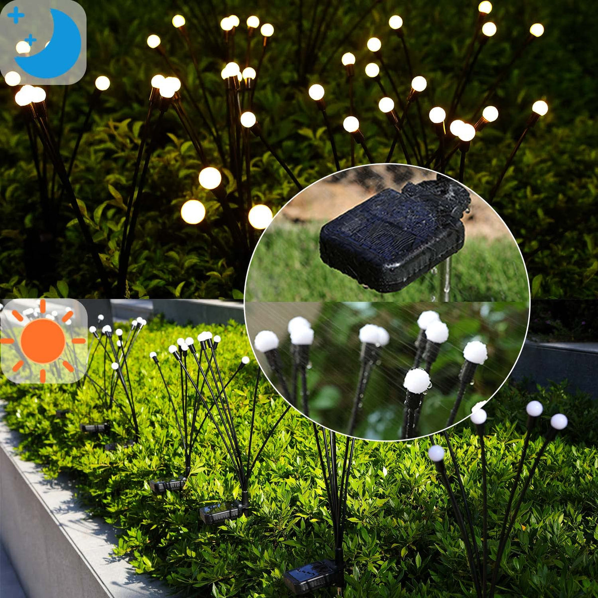 ZFNN solar firefly lights solar panel powers easy wire-free setup.