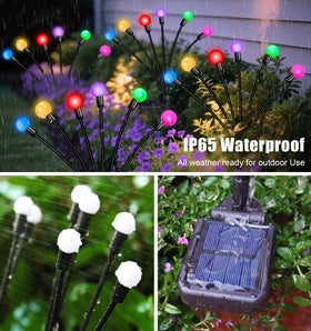 ZFNN Solar Firefly Lights emit warm white glow along paths and patios.