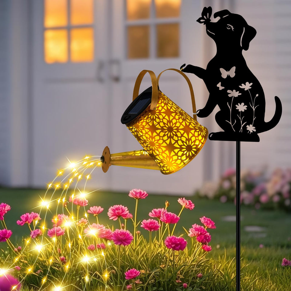ZFNN solar garden lights with dog silhouette illuminate your yard at dusk.