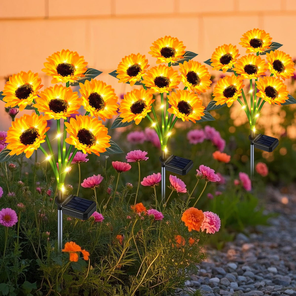 ZFNN solar sunflower lights six heads detail brighten gardens at night