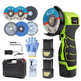 ZFULVO cordless grinder with battery pack for portable metal and wood work.