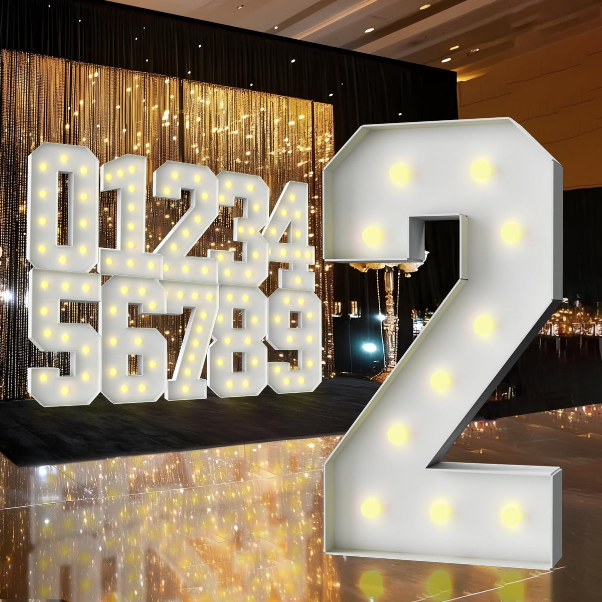 ZFUNBO 3ft marquee number 2 illuminated for baby shower centerpiece with warm glow.