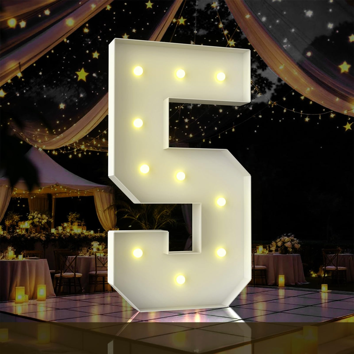 ZFUNBO 4ft marquee number 5 with bulbs creates a bold centerpiece for celebrations.