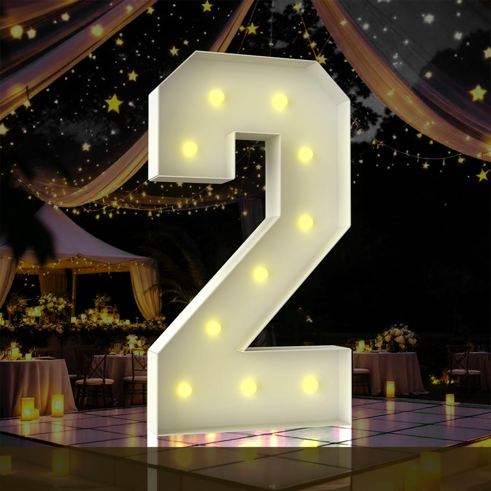 ZFUNBO 4ft number two LED marquee front view for bold birthday decor