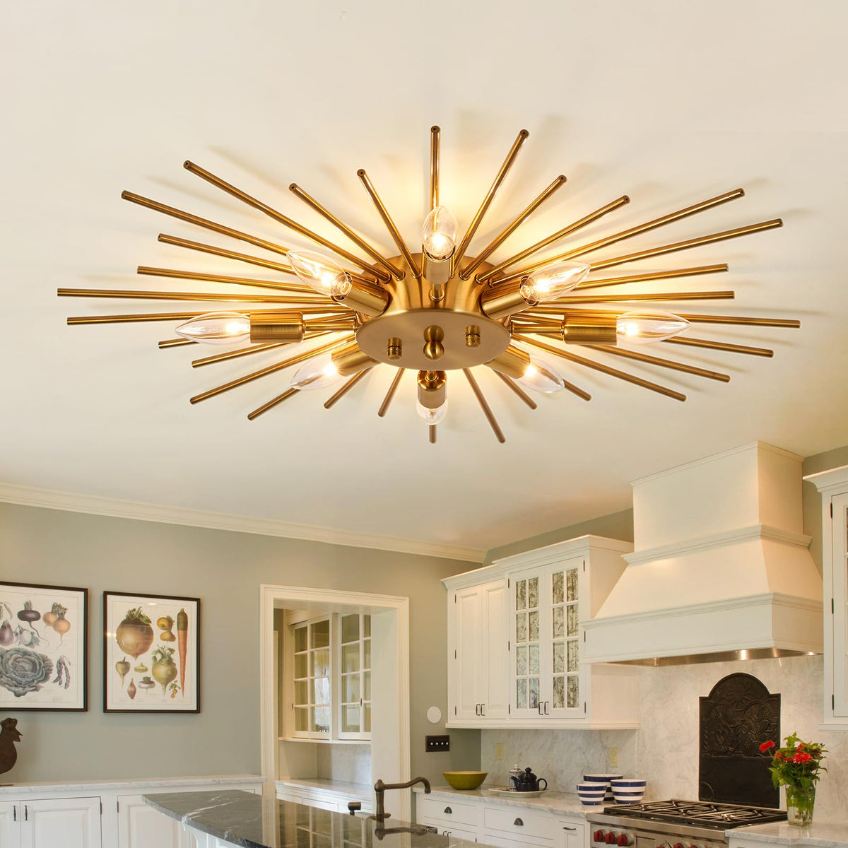 ZGLAOJT 8-light gold semi-flush chandelier enhances modern farmhouse living spaces