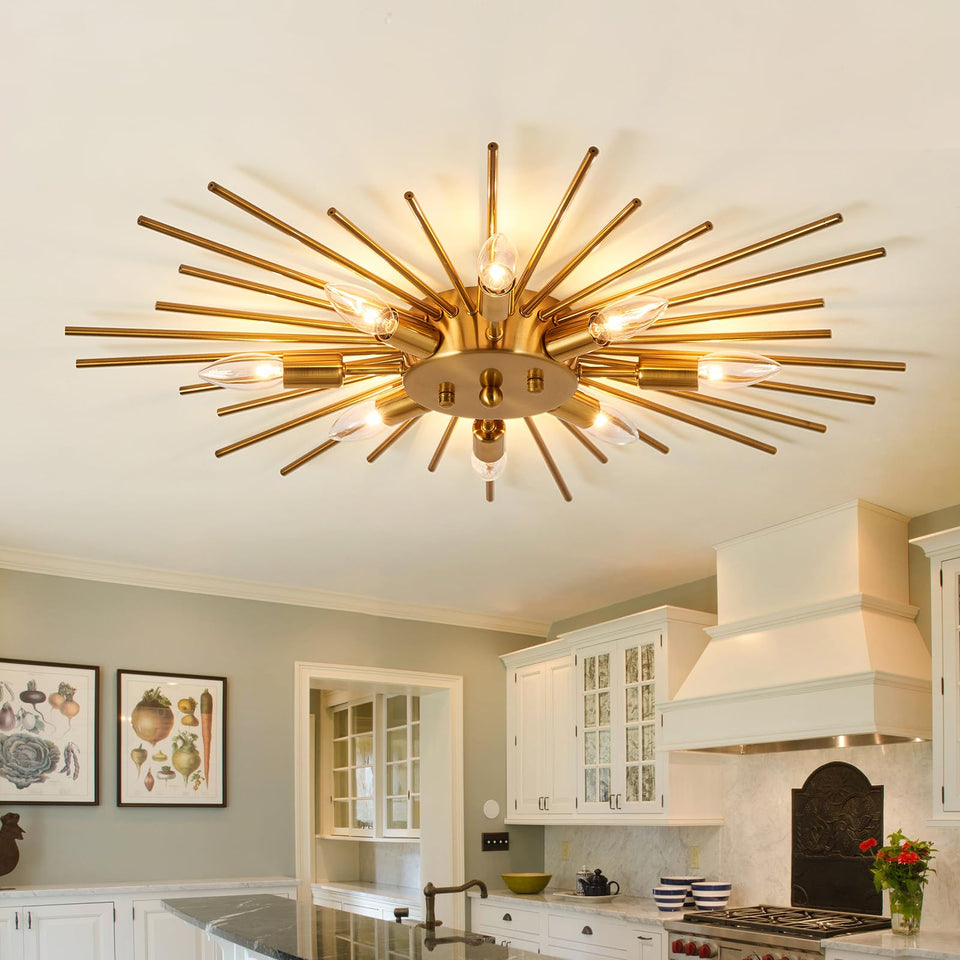 ZGLAOJT 8-light gold semi-flush chandelier enhances modern farmhouse living spaces